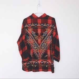 Zara Women embroidered red plaid shirt
